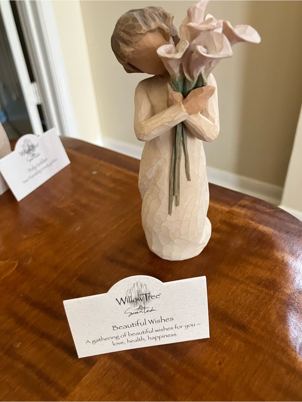 Willow Tree Figurine with Pink Calla Lilies - Cream Dress beautiful wishes